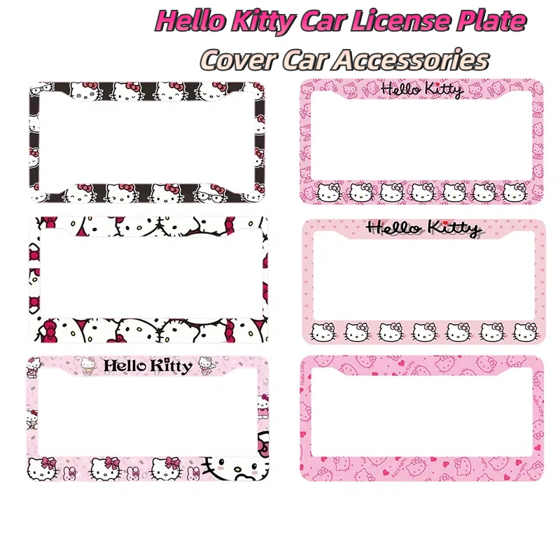 Hello Kitty Car License Plate Frame Anime Sanrio KT License Plates Holder Cars Tags Cover Car Accessories