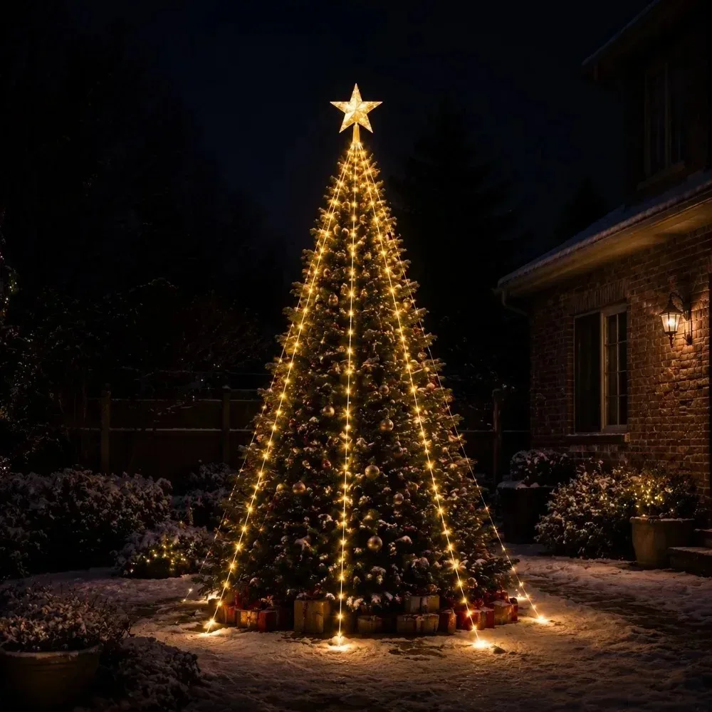 Outdoor Solar Christmas Star Curtain Lights LED String Lights for Garden Pathway Home Party Holiday Decoration