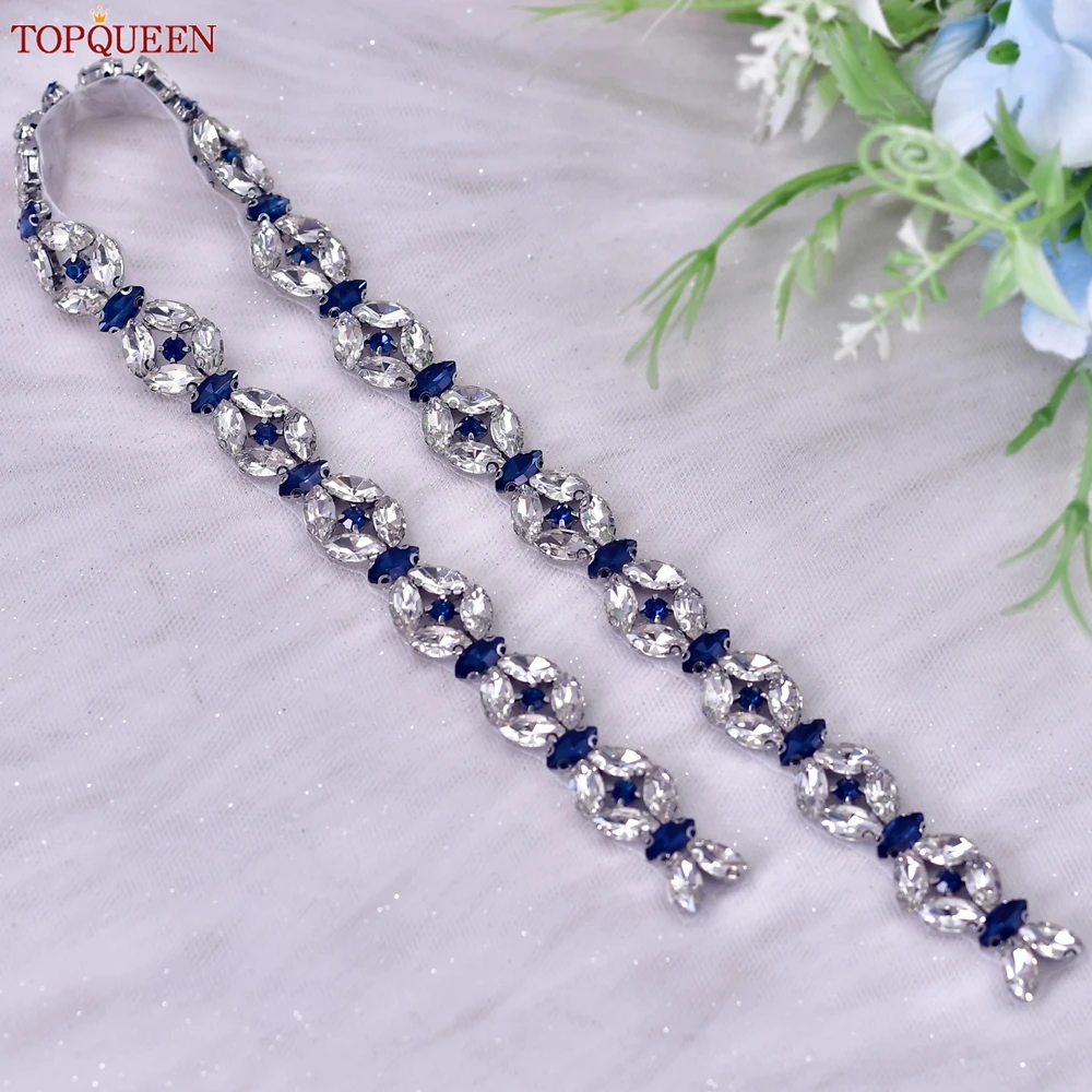 TOPQUEEN Royal Blue Gemstone Wedding Belt Formal Dress Woman Belt Bridal Belt High Quality Dress Waist Accessories S111-ML