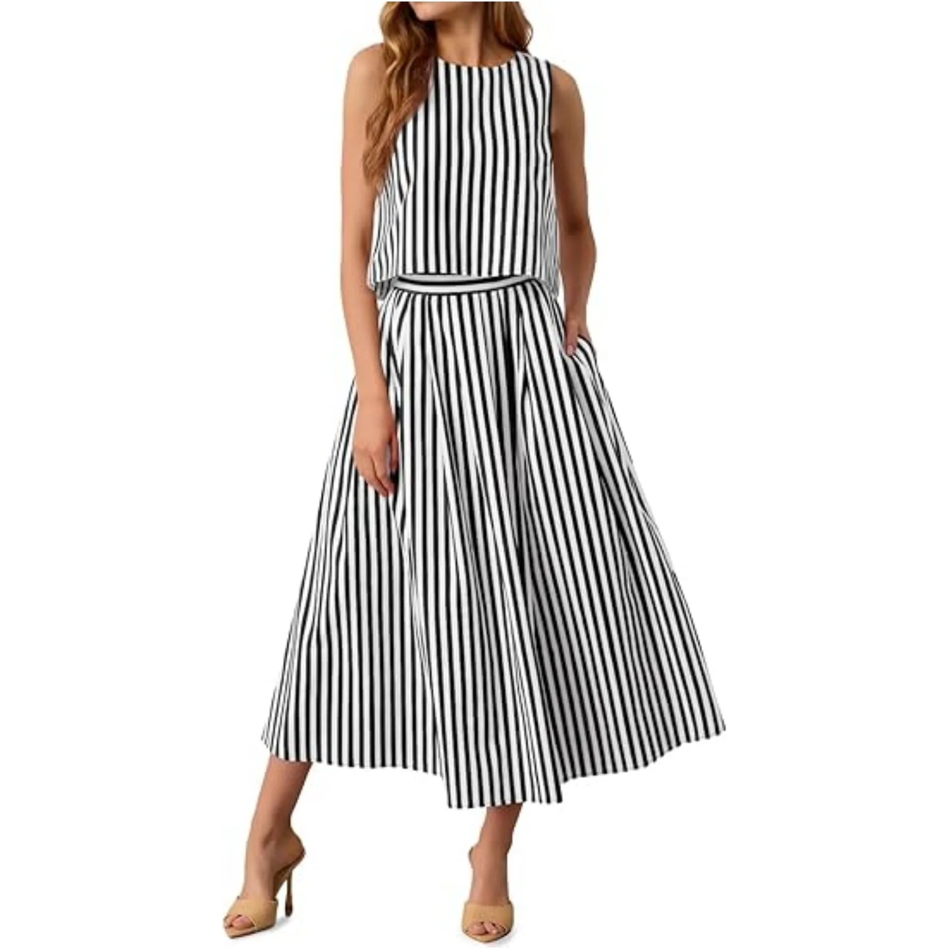 Fashion Women's Stripe Vest Skirts Suit Sleeveless O-Neck Button Skirts Lady Sets 2026 Summer Elegant 2 Pieces Set Women