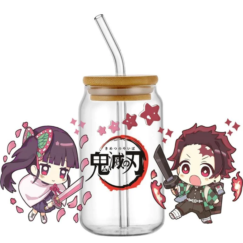 Hotsale Anime Demon Slayer Cute 16oz UV DTF Popular 3D Transfer Cartoon Sticker Wrap Decals For Glass Can Cup Craft DIY Creative
