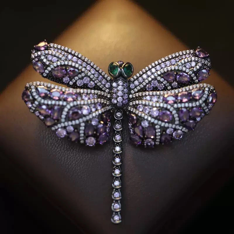 OKILY Exquisite Cubic Zircon Dragonfly Brooches Atmosphere Maple Leaf Bowknot Broche Pins for Women's Coat Accessories Decor