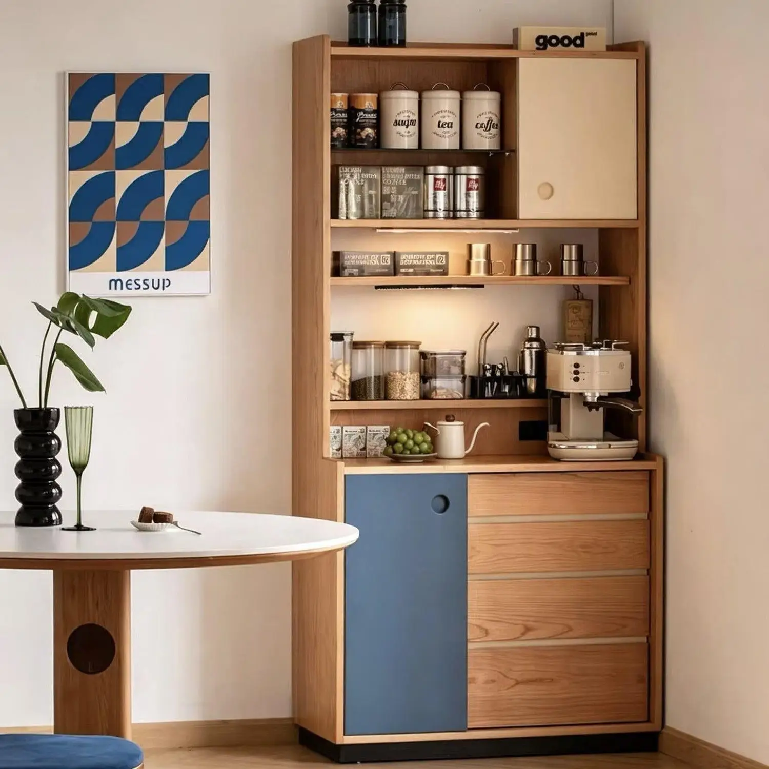 Solid wood multi-functional storage cabinet, living room dining side cabinet, Japanese-style retro narrow style against the wall
