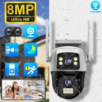 Cámara Wifi de 8MP PTZ para exteriores pantalla Dual AI detección humana lentes duales 10MP protección de seguridad cámara IP Audio bidireccional V380 Pro