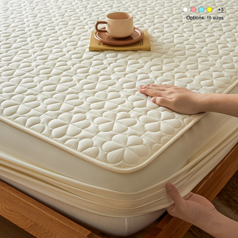 Waterproof Mattress Fitted Cover Quilted Four-Leaf Clover, Mattress Protector Pad, Breathable Anti-Mite Dustproof Bed Cover