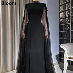 High Neck Beadings Evening Dresses Abendkleider With Long Lace Cape A-line Prom Gowns Vintage Celebrity Party Dresses