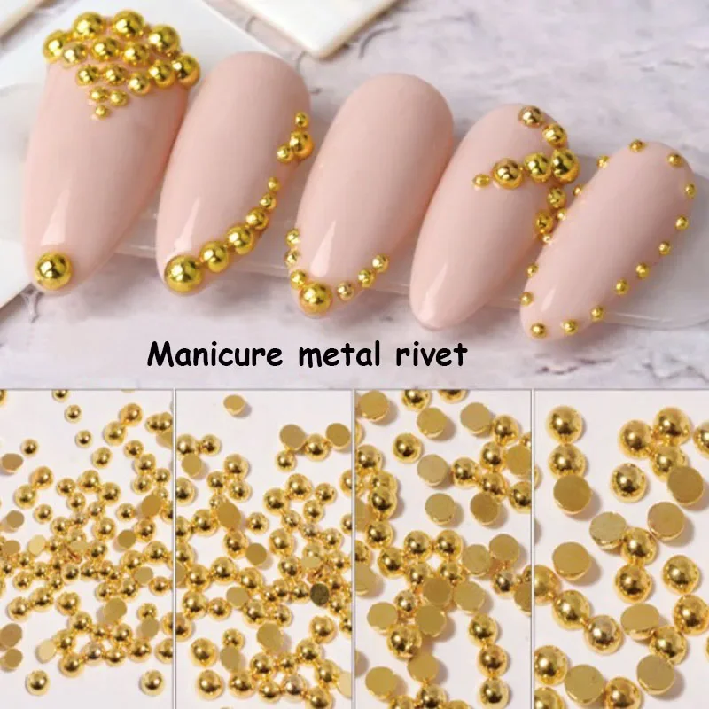 Gold Rivet Manicure Accessories, 100pcs Metal Frame Nail Art Decorations