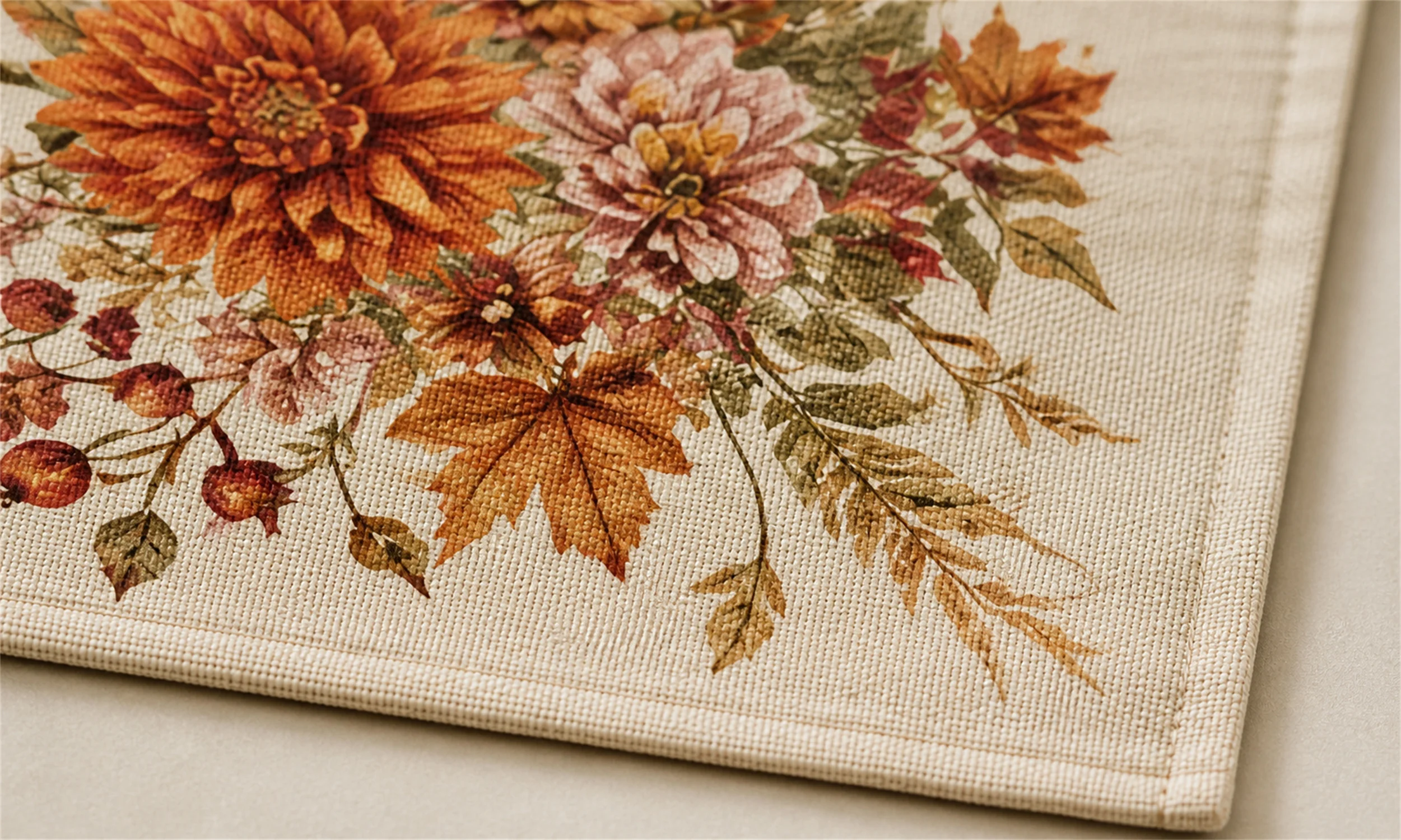 Autumn Floral Table Runner Rustic Wildflower Print Farmhouse Dining Table Decor Thanksgiving Fall Home Decoration