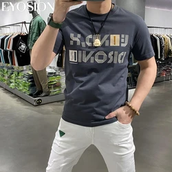 Men's T-Shirts Letter Print Design 2023 Summer New Casual Cotton Streatwear Short-sleeved O-Neck Solid Male Tops TeesS-5XL