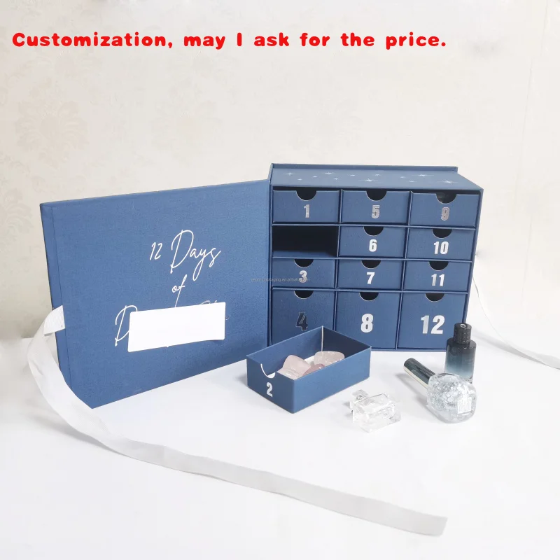 custom.Luxury Custom Cardboard Advent Calendar Box 12 Days Countdown Box with Embossing Cosmetic Packag