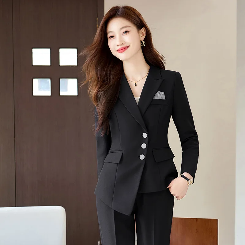 Navy Blue Suit Women's Spring and Autumn High-End Hotel Manager Work Clothes Temperament Small Size Business Clothing Suit