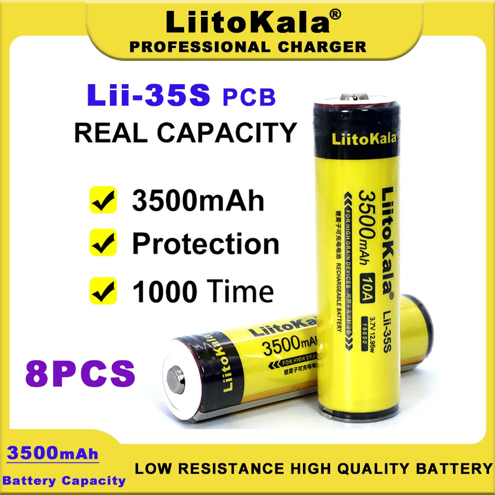 

8 шт. LiitoKala Lii-35S PCB18650 3500 мАч 3,7 в перезаряжаемая литиевая батарея для фонарика