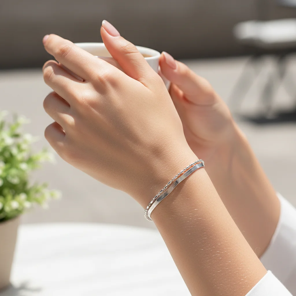 La Monada 925 Sterling Silver Double Layer Bracelet Fine Silver Chain Bracelets for Women Minimalist Jewelry