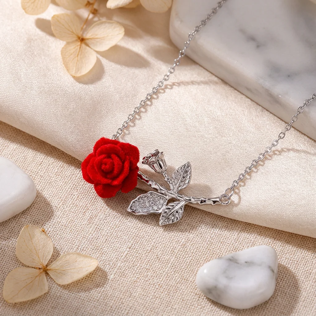 Romantische Rosen-Halskette für Frauen, modisch, schlicht, ästhetisch, Blumen-Zirkon-Anhänger, goldfarbene Kette, Valentinstagsgeschenk, Party-Schmuck – Detail 3