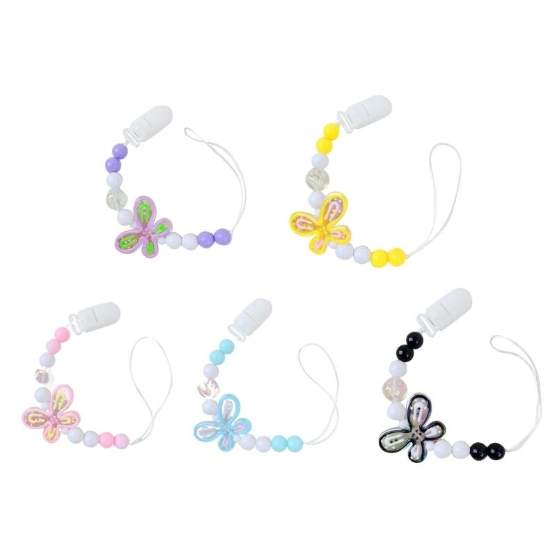 

J15U Pacifier Chain Holders Butterfly Teething Clips Infant Toddlers Newborn Teether Toy Soother Chain Pacifier Strap Clips