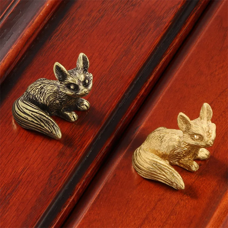 Golden Longtail Fox Furnitue Handle And Knob Full Brass Wardrobe Knobs Single Hole Animal Drawer Cupboard Door Handles Pulls