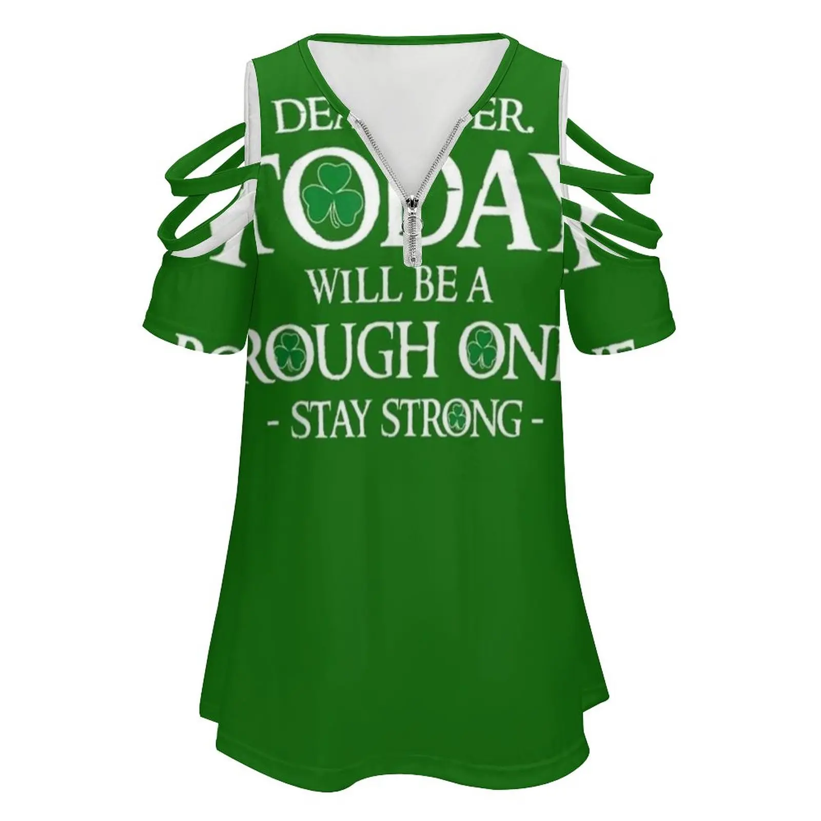 Dear Liver Today Will Be A Rough One St Patricks Drinking Women's T-Shirt Summer Fashion Print Floral V-Neck Zipper Tshirt