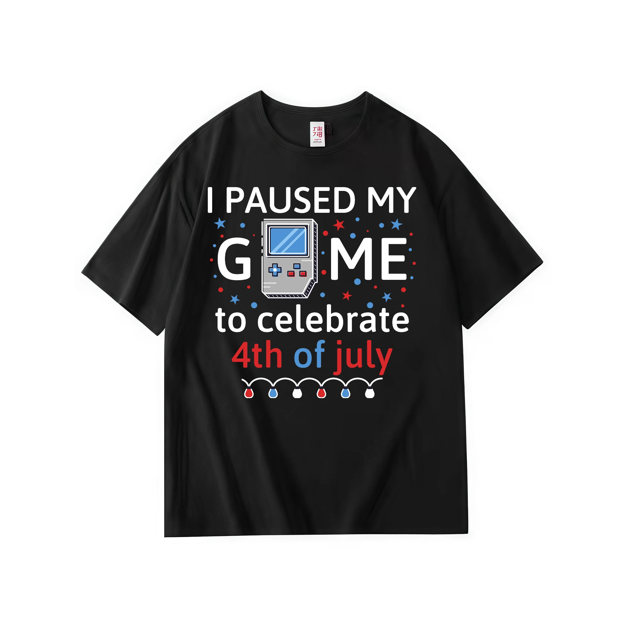 Men's Funny Gamer 4th Of July T-Shirt, I Paused My Game USA Flag Graphic Oversized Cotton Tee