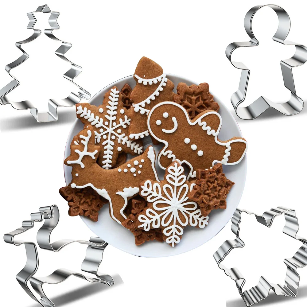 1PC Christmas Cookie Mould Reindeer/Snowball/Angel Stainless Steel Biscuit Cutter Mold for Navidad Party Supply DIY Baking Tools