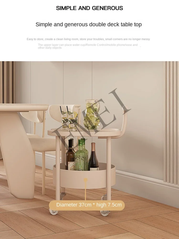 Creative Sofa Side Table Simple Modern Trolley Rack Cream Wind Movable Small Coffee Table