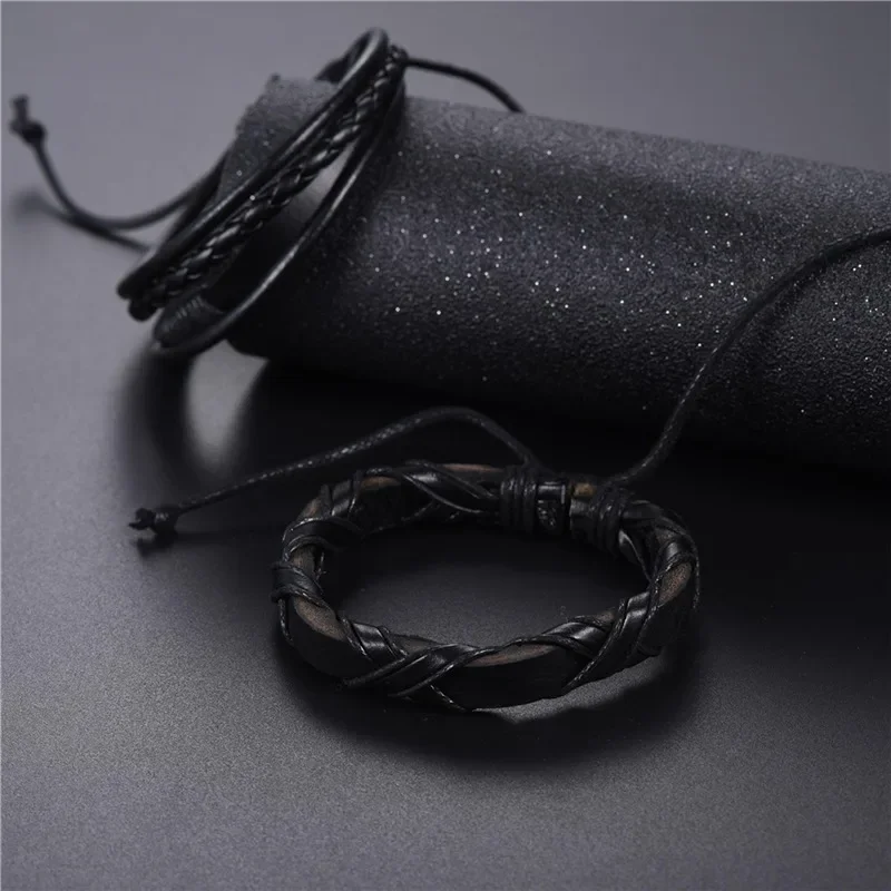 Brown/Black Braided Handmade Leather Rope Bracelet for Women Men QC24