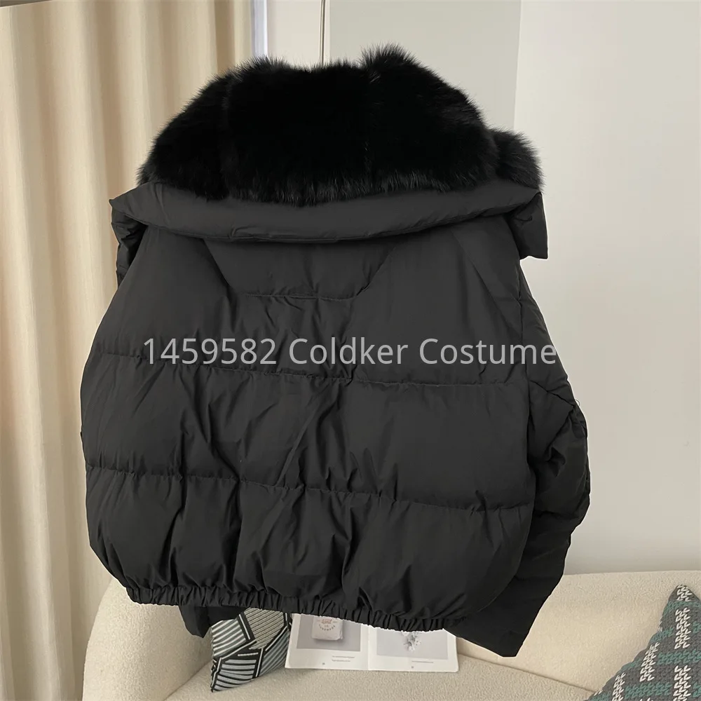 Short Puffer Jacket Thick New Big Natural Real Fox Fur Jacket Women Autumn Winter Female White Duck Down Coat Feather