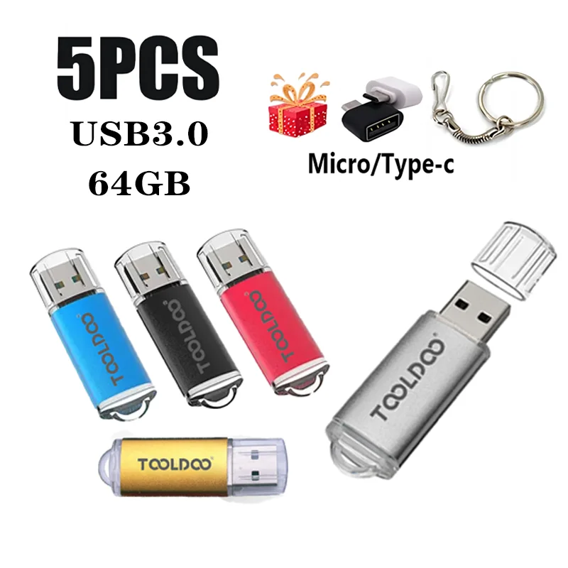 5 шт. высокоскоростной флеш-накопитель USB 3,0 64 ГБ, флеш-накопитель для Android Micro/PC с Wdapte шка