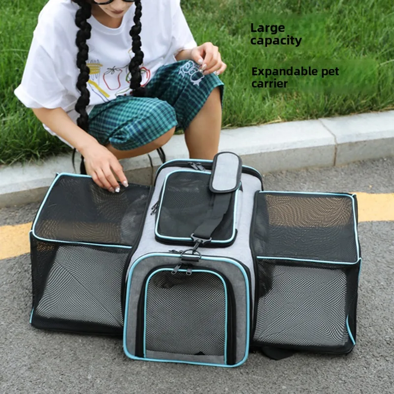 

Portable Foldable Pet Travel Bag Solid Pattern Airline-Approved Expandable Cat Dog Handbag with Soft Surface Pet Car Seat Cover