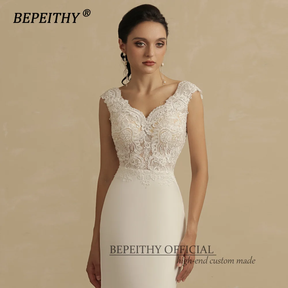 BEPEITHY Ivory V Neck Mermaid Wedding Party Dresses Sleeveless Court Train Vintage Boho Bridal Gown For Women Online Shopping