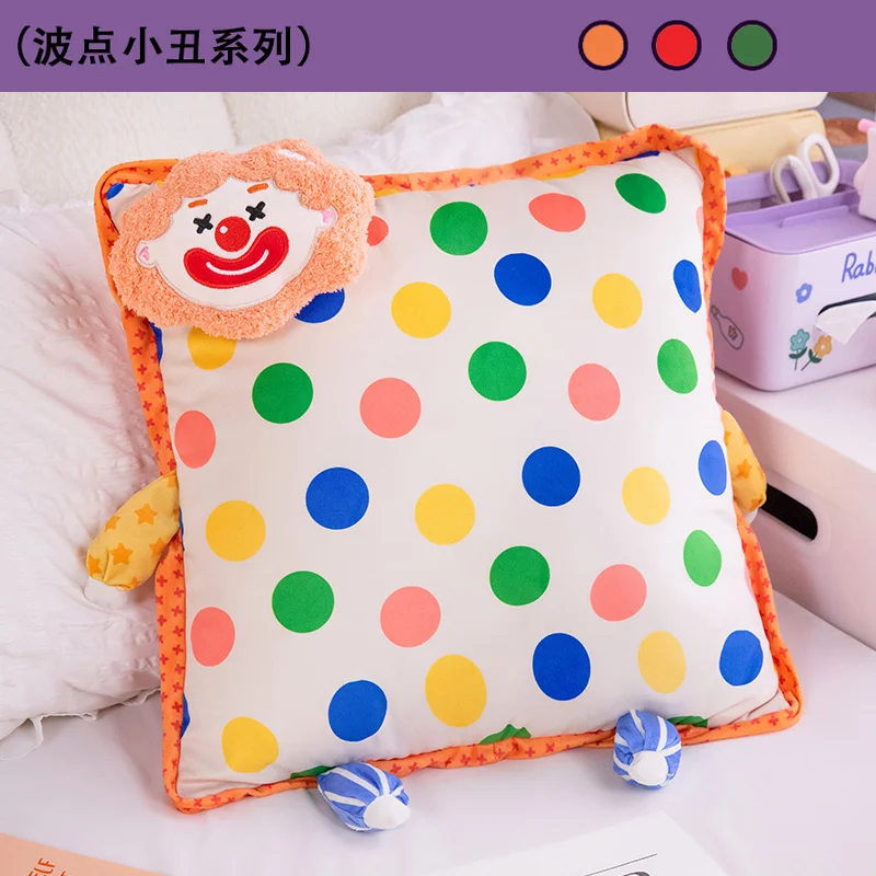 45CM Polka Dot Clown Graffiti plush square throw pillows to soothe children's birthday gifts and home decorations