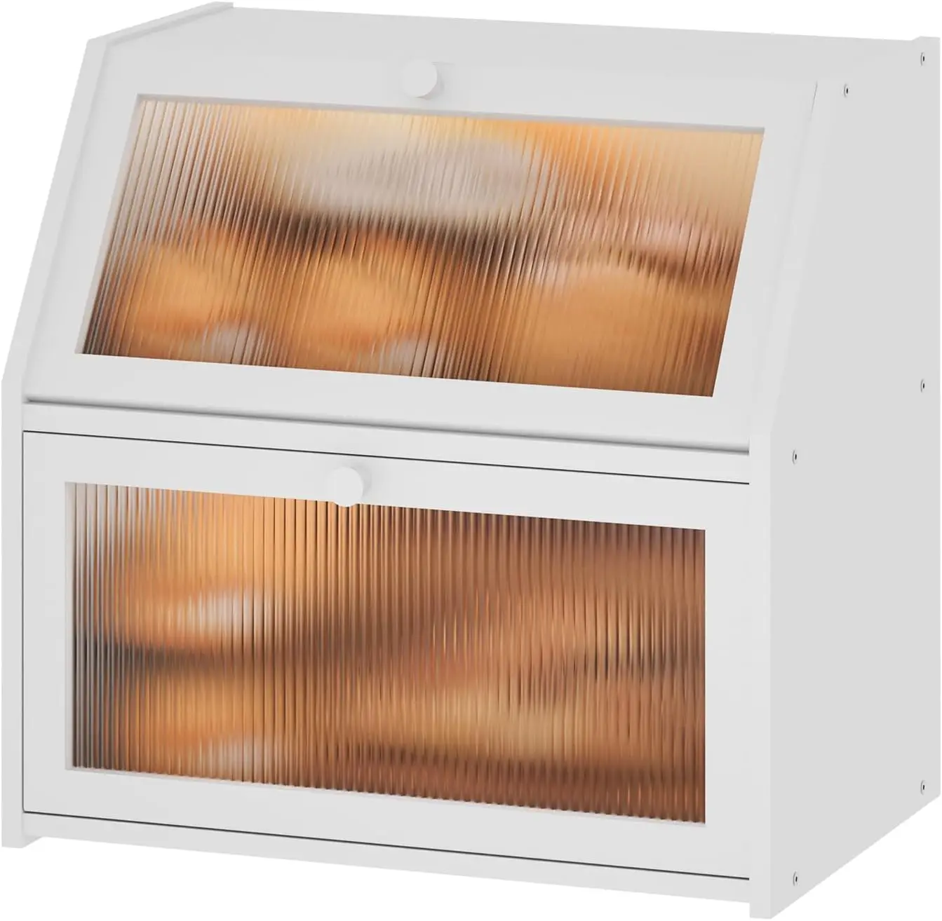 

Extra Large Bamboo Bread Box with Acrylic Wave Glass, White Wooden Storage Container for Kitchen