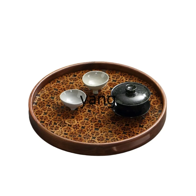 LH  walnut solid wood handmade round tea tray household kung fu tea set creative tea table