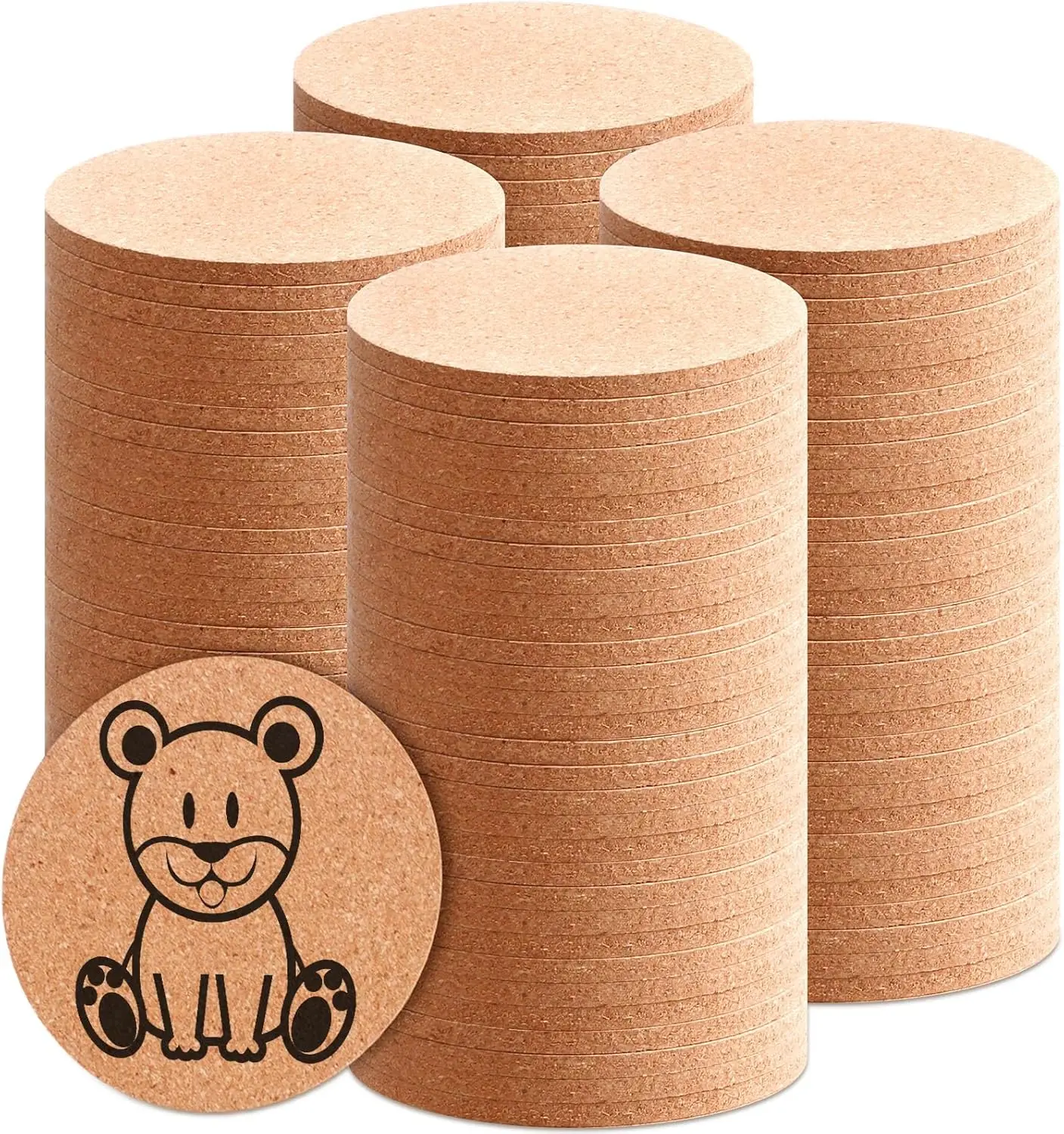 

Absorbent Cork Coasters for Drinks, 4 Inch Round Bulk Blank Trivets for Kitchen Office DIY Crafts (300 Pcs)
