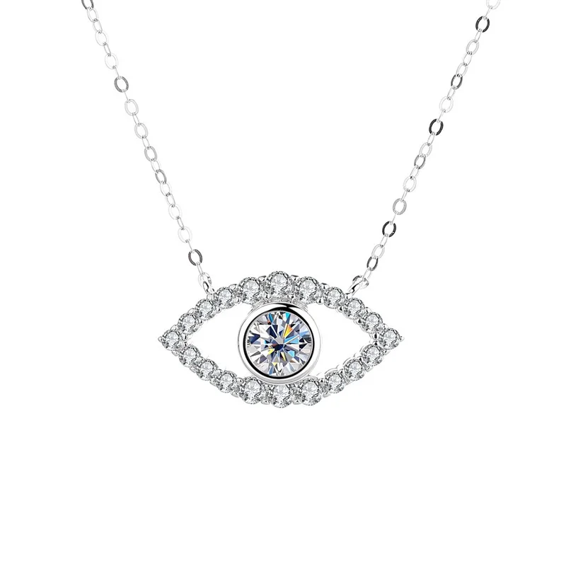 

ZFSILVER Fashion Trendy Classic s925 Silver 1ct Moissanite Design Eye Necklace Charms Women Accessories Party Jewelry Gift L-413