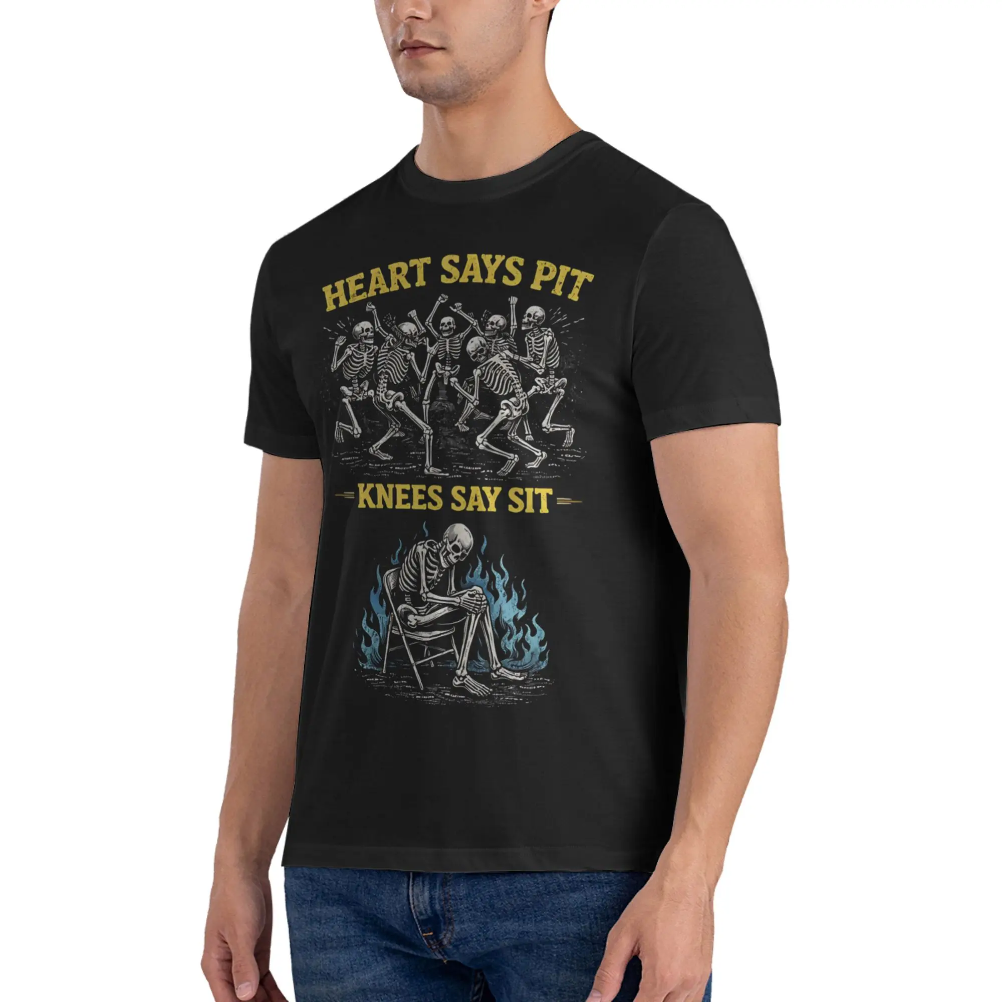 1 Stück Heart Says Pit Knees Say Sit Neuheit T-Shirt aus 100 % Baumwolle, lustige Skelett-Tops, T-Shirts für Männer – Detail 4