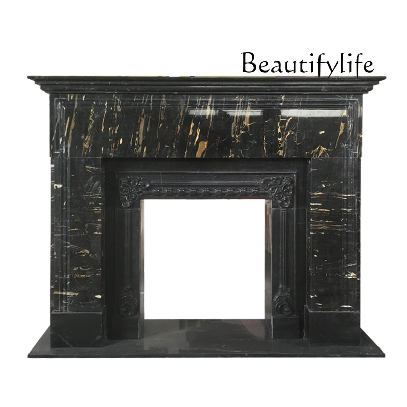 

Marble fireplace French fireplace black gold flower black stone retro simple American fireplace