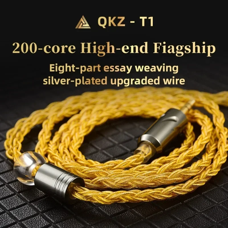 QKZ-T1 TC Prata Banhado Cabo de Atualização do Fone de Ouvido HiFi, 8 Núcleo, MMCX, Conector 2Pin, Use para ZXN, ZXT, ZXD, ZX2, ZAX2, ZX1, ZX3, T1