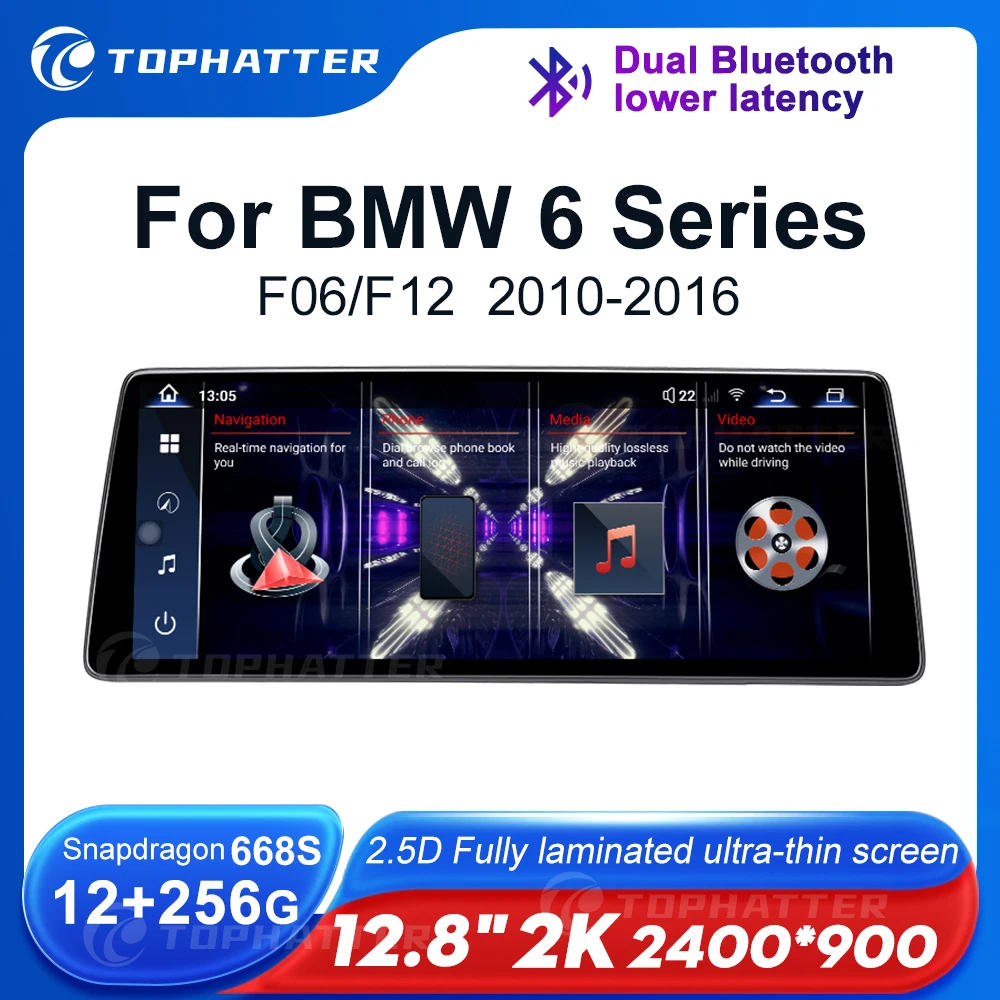 

12.8 2K 2400*900 2.5D Car Radio For BMW 6 Series F06 F12 Screen CarPlay Android Auto Multimedia Player Navi Head Unit 360 Audio