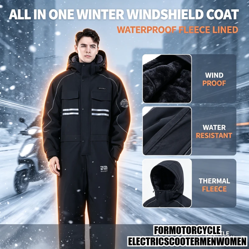 All In One Winter Waterproof Windproof Scooter Windshield Cover Thick Fleece Lined Cold Resistant For Motorcycle Electric Bike