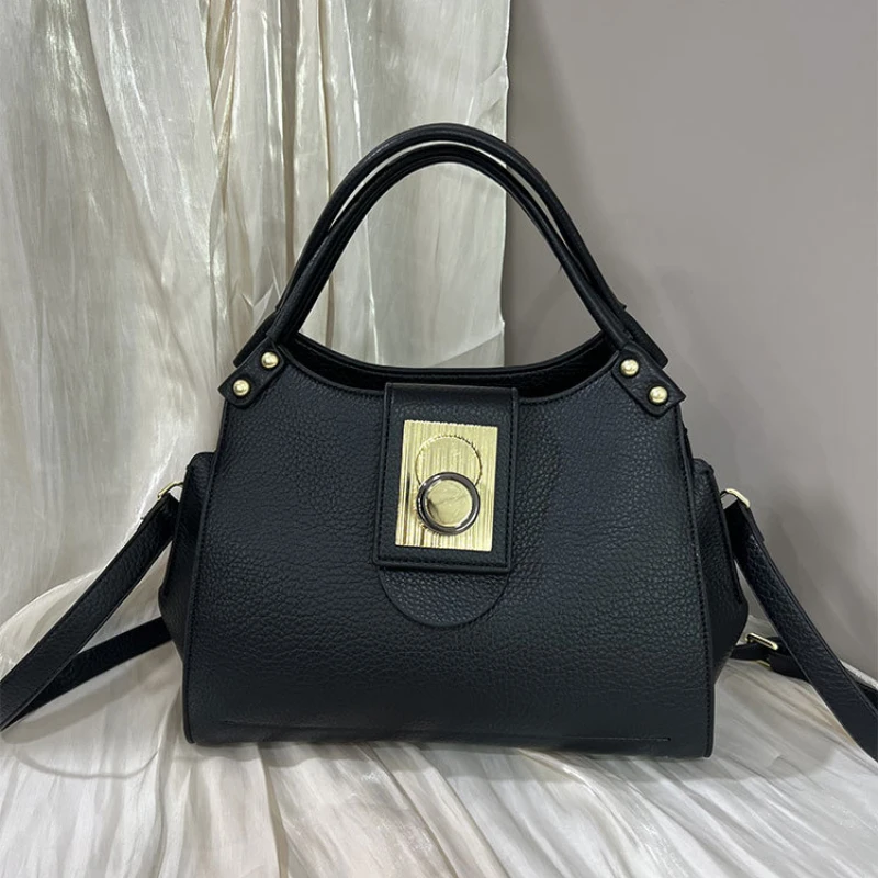 

Женская роскошная сумка в стиле ретро с пряжкой, сумка-мешок, черная модная большая сумка, дизайнерская высококачественная сумка через плечо большой вместительности