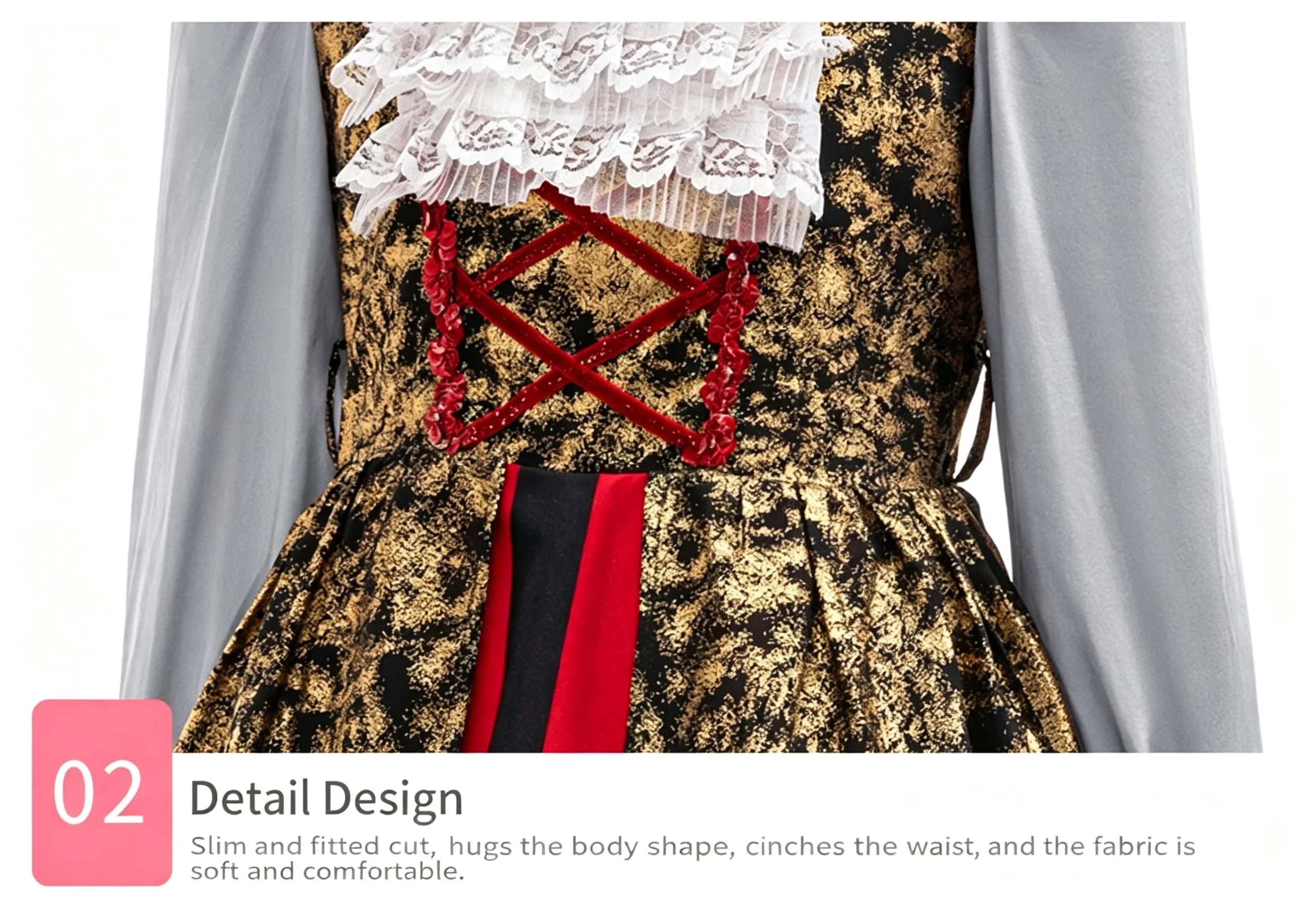 Mädchen Piraten-Cosplay-Kleid mit langen Puffärmeln, Totenkopf-Print, Schleife und rot gestreiftem Rock für Halloween, Karneval, Themenparty, Verkleidung. – Detail 6