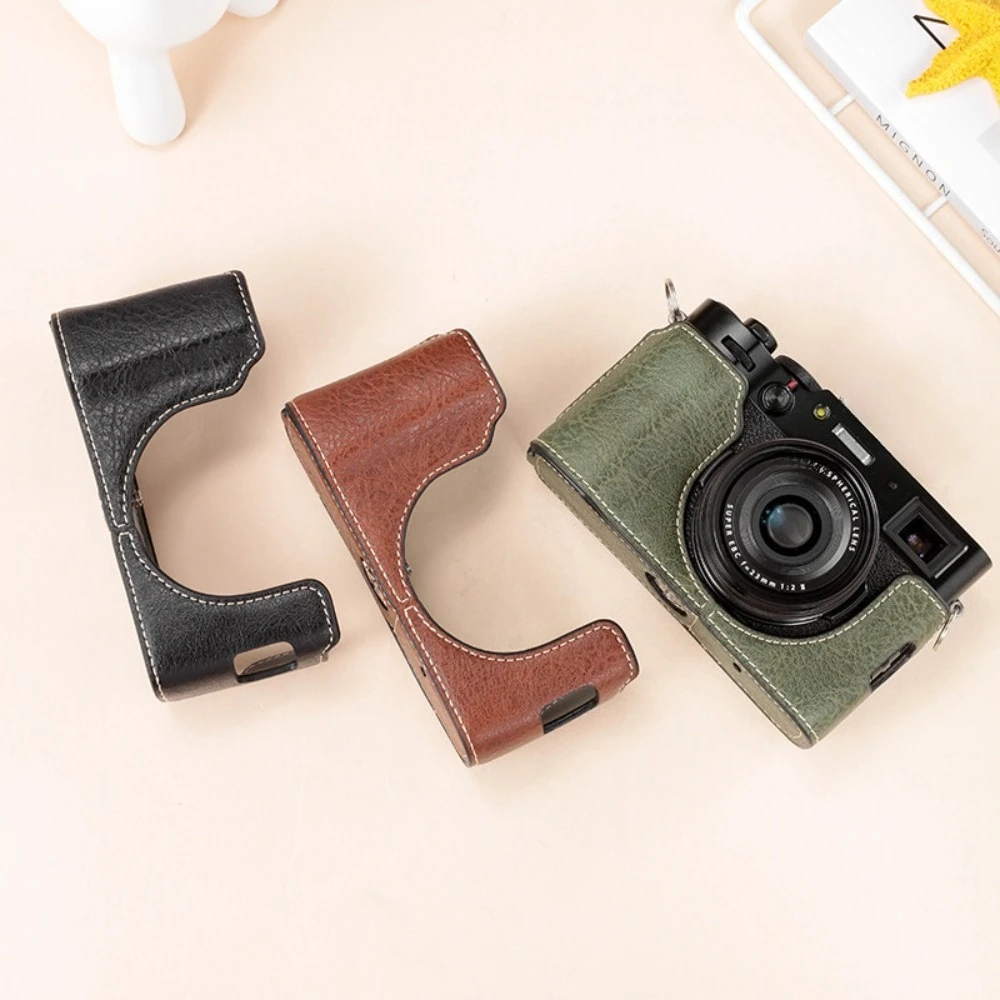 PU Leather Half Case For Fujifilm X100V Camera,Retro Bottom Protective Cover With Battery Opening Hand Grip Accessory Camera Bag