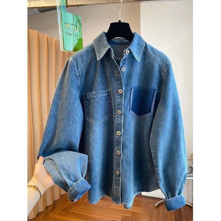 

plus Size Women's Slimming Vintage Denim irt Jaet Long Sve Meat Covering Spring Autumn New Sle Commute Sle C...