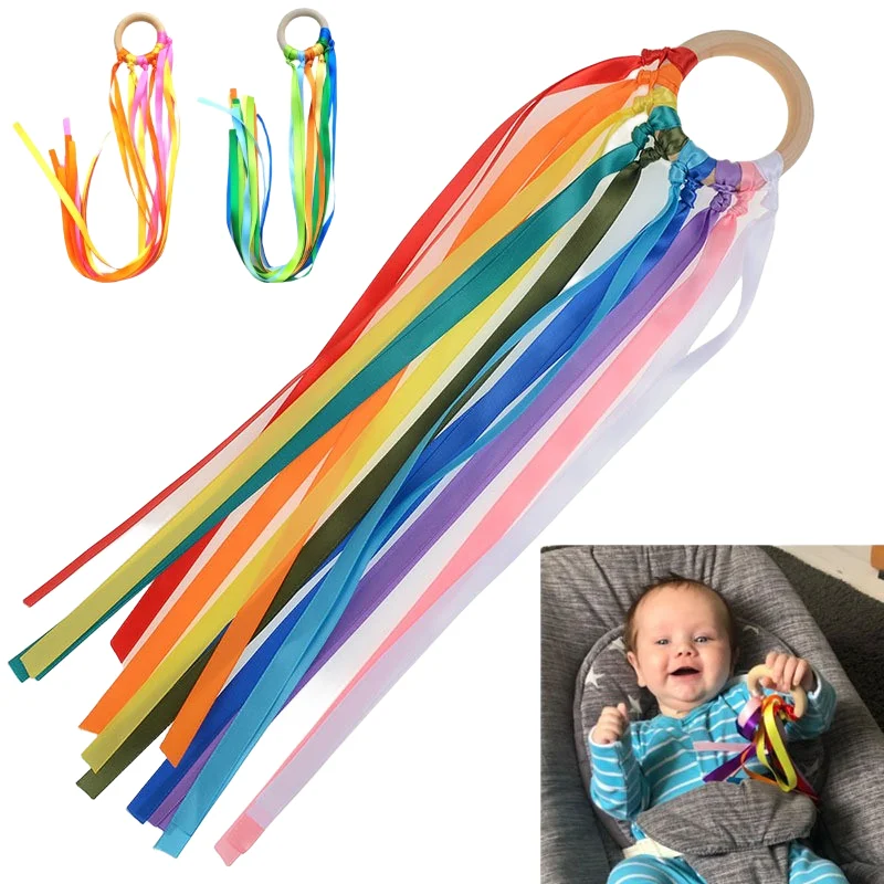 Ribbon Hand Kite Rainbow Montessori Toys Waldorf Sensory Streamers Kids Baby Streamer Kites Ring Dancing Wood Toy Wind Outdoor