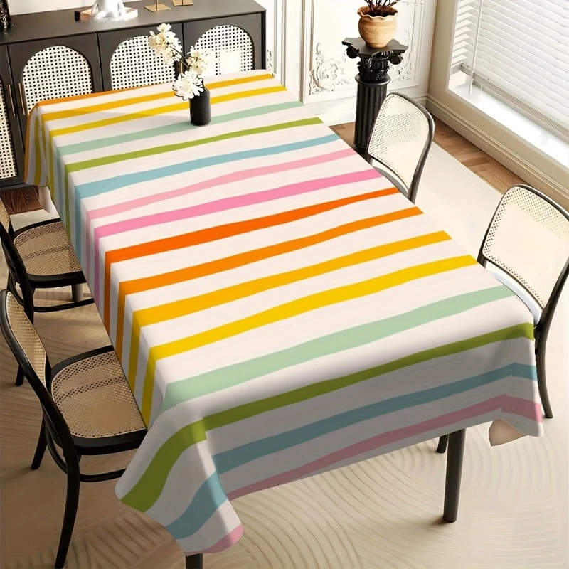 Colorful Striped Rectangle Tablecloth for Table Decor Pink Yellow Green Stripes Kitchen Dining Table Cloth Holiday Party Decor
