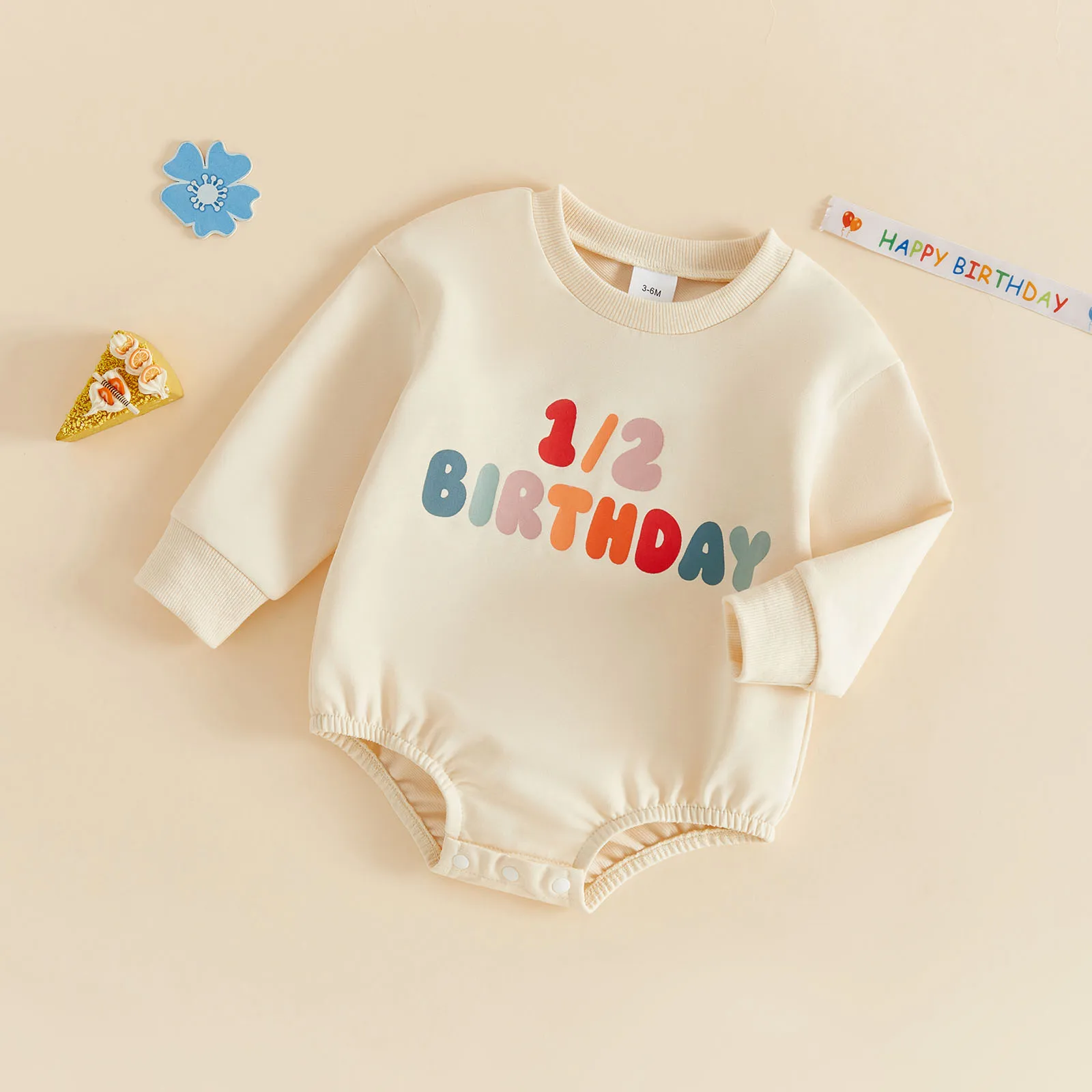 Casual Baby Half Birthday Sweatshirt Romper Print Crew Neck Long Sleeve Bodysuits Jumpsuit Birthday Gifts