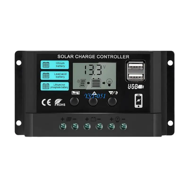 E15A Solar Charging Controller LCD Display 12V 24V Auto Solar Panel Charging Regulator Double USB Port Easy to Use