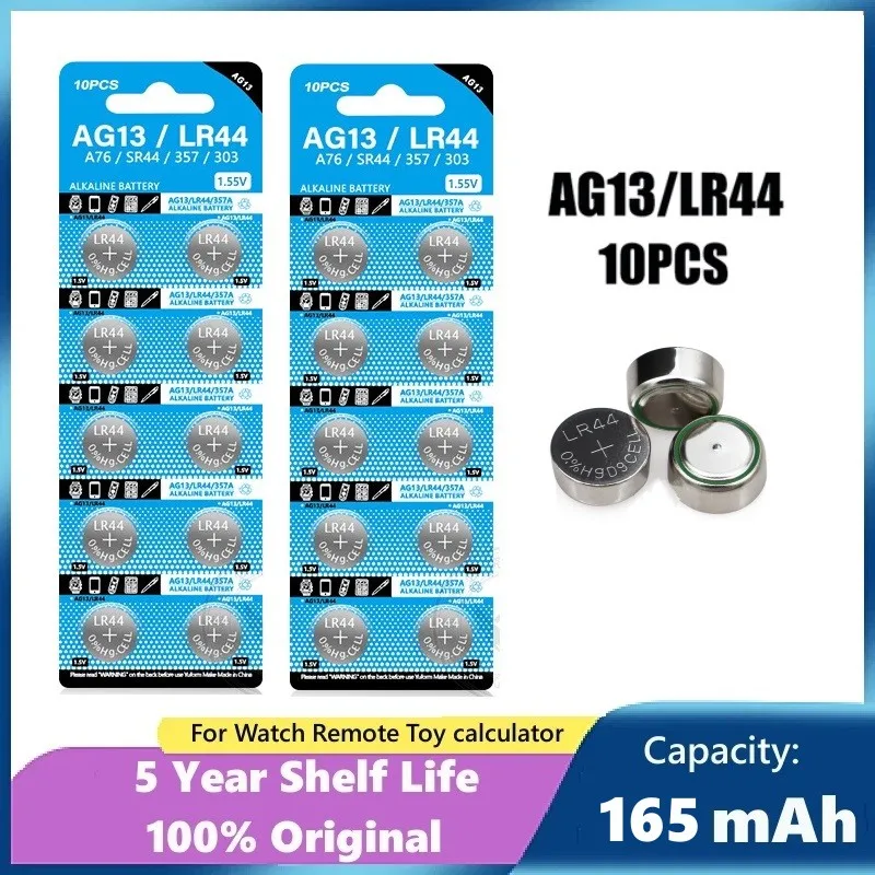 AG13 LR44 Button Batteries 1.55V L1154 RW82 SR1154 SP76 pila SR44 A76 LR1154 GP7 Coin Cell Watch Toys Remote Battery 10-50PCS