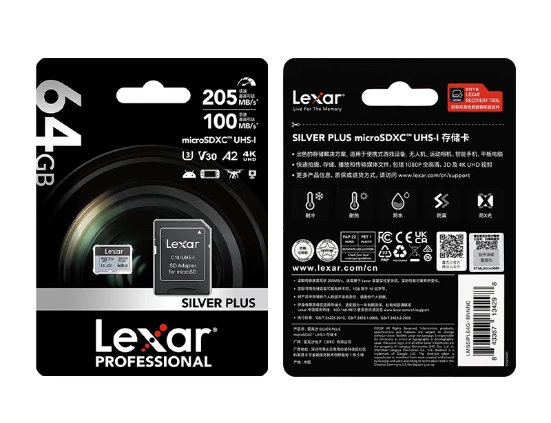Lexar SILVER PLUS microSD-Karte SDXC UHS-I A2 V30 U3 205MB/s 1366X TF-Karte 64GB 128GB 256GB 512GB 1TB für DJI Drohne 4K Video – Detail 23