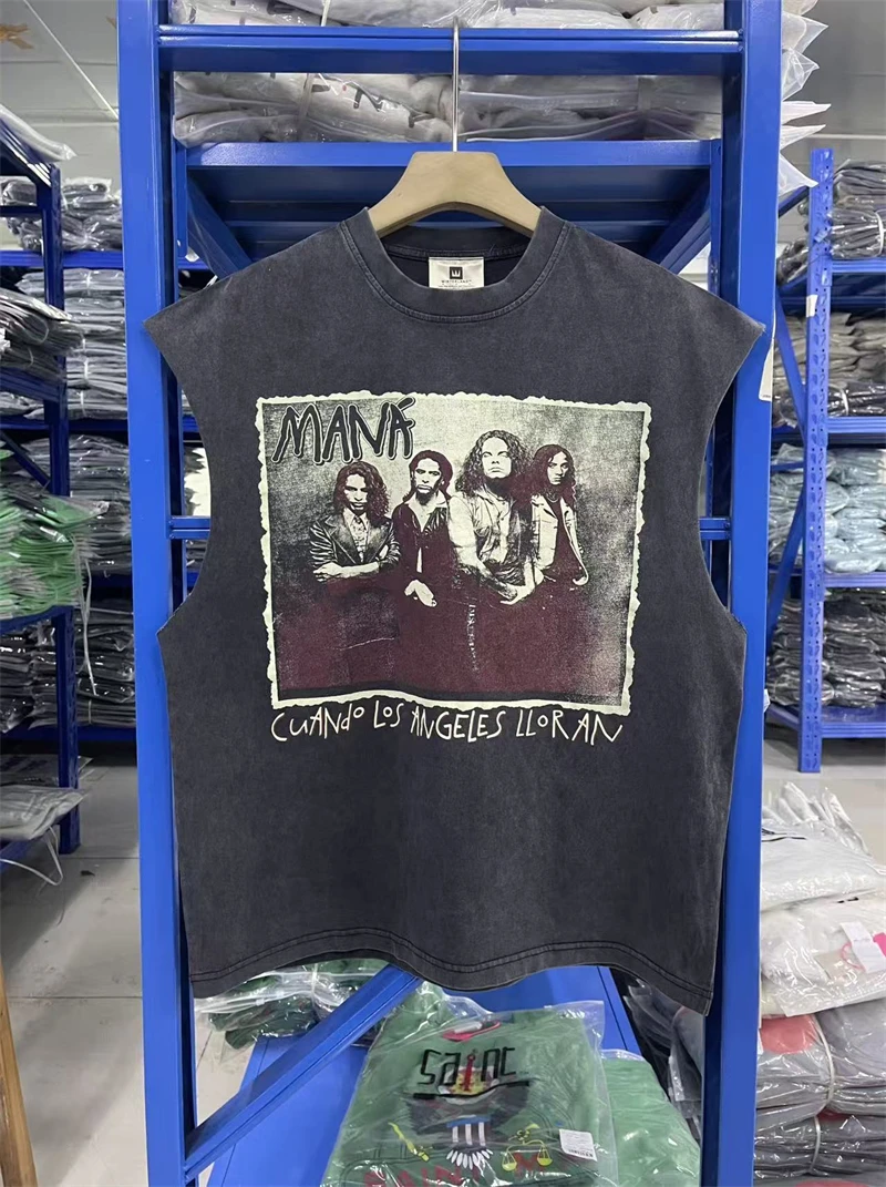 Summer Pattern Print Vintage American High Street Casual Loose Cotton Washed Tank Top Trendy Hip Hop Round Neck Oversize Vest